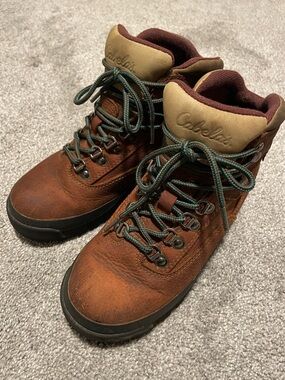 Cabela's Brown Leather Boots with Green Accent Laces